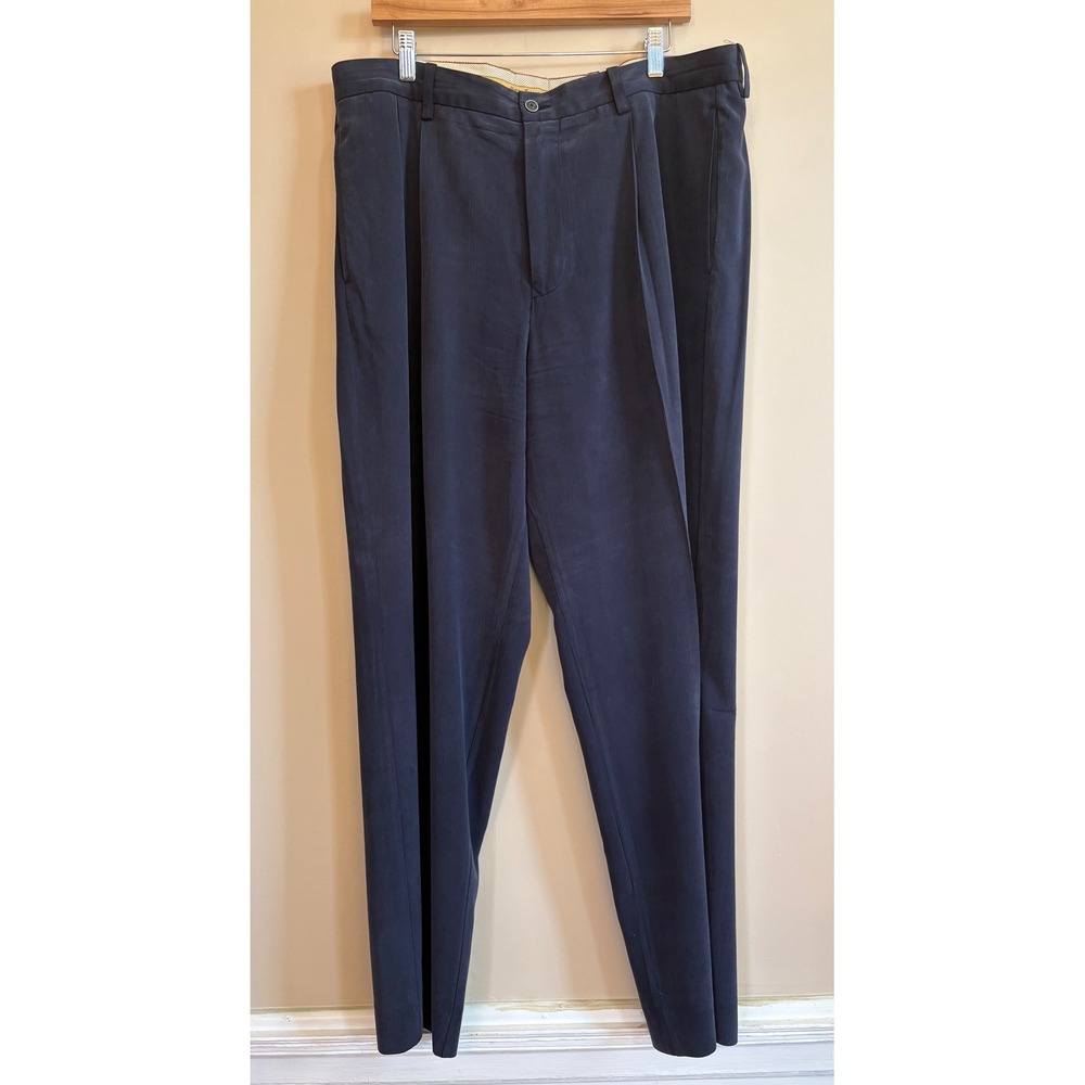 Tommy Bahama Mens 38x31 Navy Blue Silk Bamboo Blend Pleated Dress Pants RN 58297